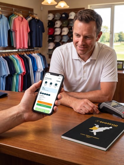 The app and the book together at the pro shop counter