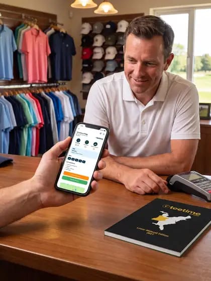 The app and the book together at the pro shop counter