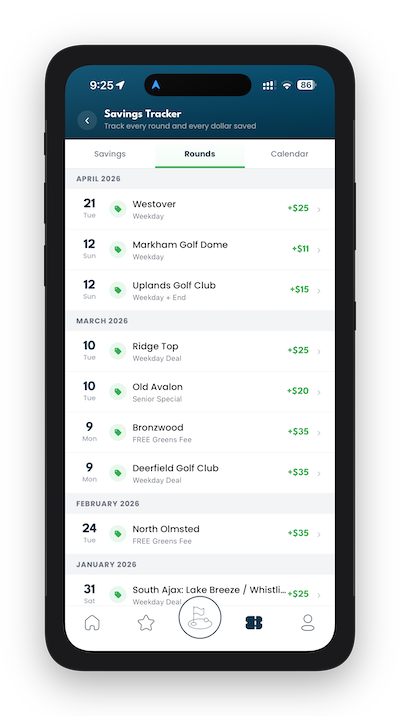 TeeTime Golf Pass App - Savings Tracker - TeeTime Golf Pass